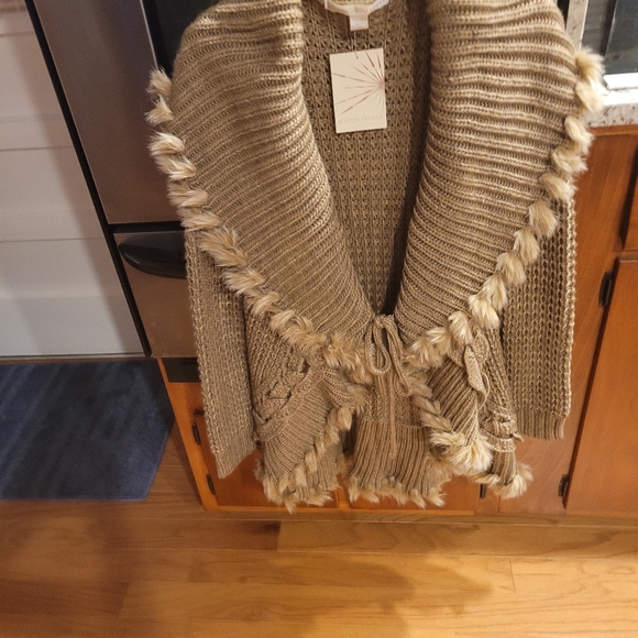 Boston Proper Sweaters - Crochet Fur Trim Sweater Coat, Pecan, XXS , Never worn, new with tags